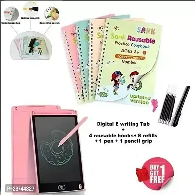 COMBO (4 BOOK + 10 REFILL+ 1 Pen +1 Grip) Number Tracing, Sank Magic Practice Copy (Hardcover) LCD Writing Board Slate Drawing Record Notes Digital Notepad-thumb0