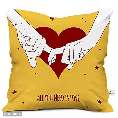 Classic Satin Couple Holding Hands All You Need is Love Micro Satin Cushion Cover 12x12 with Filler-Yellow