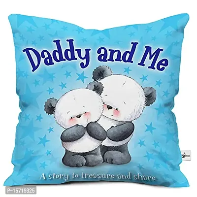 Classic Satin Daddy and Me Text with Teddy Micro Satin Cushion Cover 12x12 with Filler-Blue