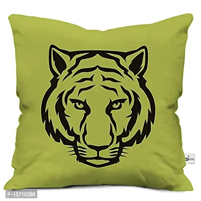 Classic Satin Love and Peace Lion Printed Cushion Cover with Filler-Green- Home Deacute;cor Pillow