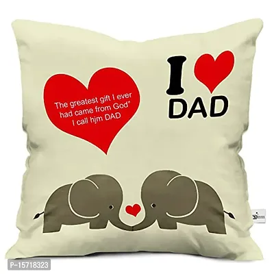 Classic Satin I Love Dad with Meaningful Quote Elephants Printed Cushion 12 x 12-inch with Filler, Beige