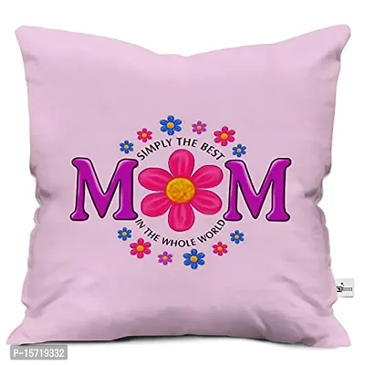 Classic Micro Satin Simply The Best Mom in The Word Boarder Floral Printed 1 Cushion/Pillow Cover with Filler for Mothers Day (12x12 Inches, Purple)