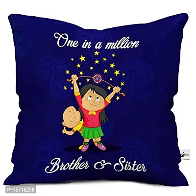 Classic Satin One in A Million Best Gift for Brother Sister Rakhi Printed Cushion 12 x 12-inch with Filler, Blue-thumb0
