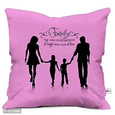 Classic Micro Satin Mom and Dad Holding Hand with Love Family Text Printed 1 Cushion/Pillow Cover with Filler for Mothers Day (12x12 Inches, Pink)-thumb0