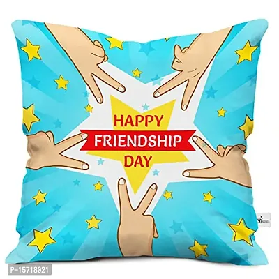Classic Satin Finger Friends Celebrating Friendship Day Micro Satin Cushion Cover 12x12 with Filler-Blue