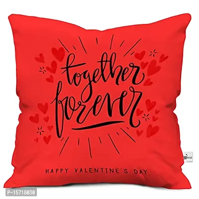 Classic Satin Modern Text Together Forever with Hearts Printed Cushion Cover 12x12 with Filler-Red- Birthday Gift for Girl, Boy, Gift for Girlfriend