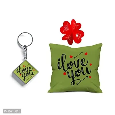 Classic Love You Printed Green Cushion Cover 12x12-inch with Filler and Keychain, Heart Love Card, Gift for Girlfriend, Wife, Her, Birthday, Anniversary, Spouse-thumb0