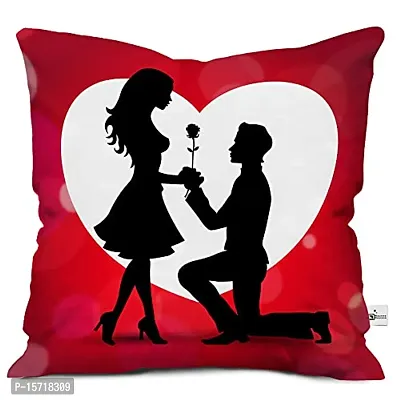 Classic Satin Boy Purposing his Girl Love Heart Behind Cushion Cover 12x12 with Filler-Red- Valentine Gift for Girlfriend, Boyfriend Gifts, Birthday Gift for Girl