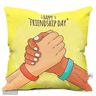 Classic Satin Happy Friendship Day with Friend Hands Micro Satin Cushion Cover 12x12 with Filler-Yellow