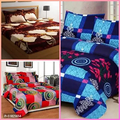 Attractive Polycotton 3d Printed 3 Double Bedhseets With 6 Pillow Covers-thumb0
