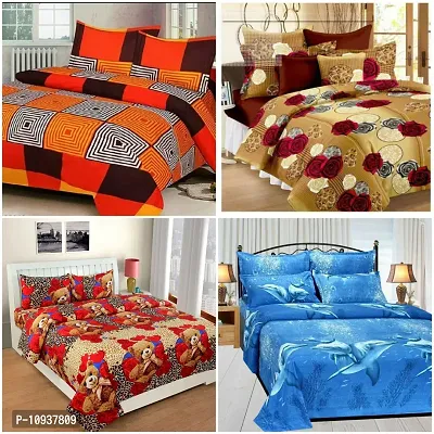 Multicoloured Prinred Bedsheets 4 Combo With 8 Pillow Covers-thumb0
