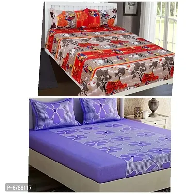 Trendy Fancy Glace Cotton Multicoloured Double Bedsheet Pack Of 2