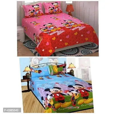 Stylish Glaze Cotton Multicoloured Double Bedsheet With Pillow Covers Combo Pack Of 2