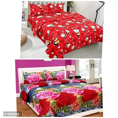 Stylish Glaze Cotton Multicoloured Double Bedsheet With Pillow Covers Combo Pack Of 2-thumb0