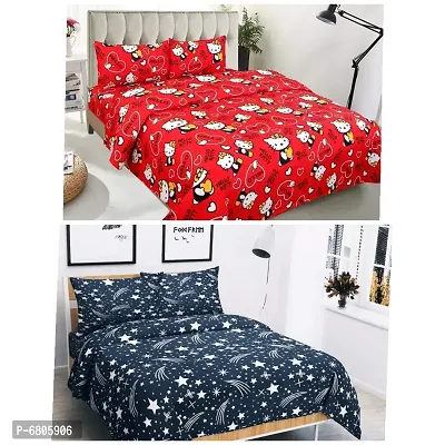 Stylish Glaze Cotton Multicoloured Double Bedsheet With Pillow Covers Combo Pack Of 2