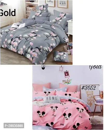 Fancy Polycotton Printed 2 Bedsheets with 4 Pillow Covers-thumb0