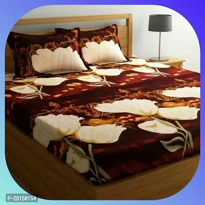 Comfortable Cotton Blend 3d Printed Queen Bedsheet with Two Pillow Covers-thumb0