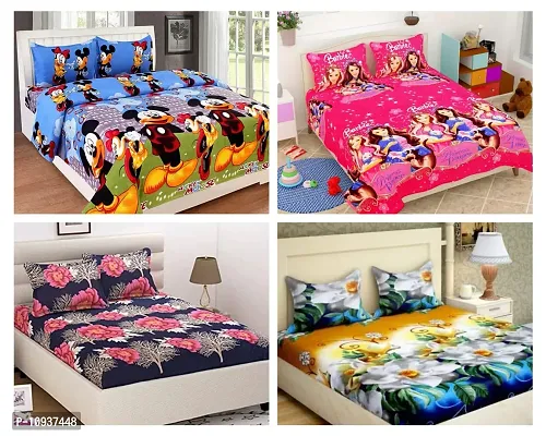 Multicoloured Prinred Bedsheets 4 Combo With 8 Pillow Covers