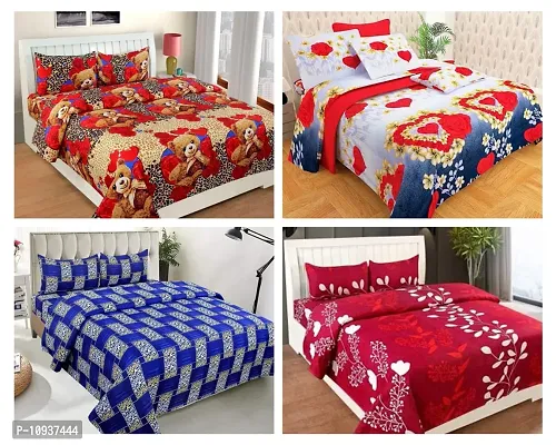 Multicoloured Prinred Bedsheets 4 Combo With 8 Pillow Covers-thumb0