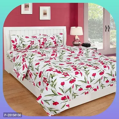 Comfortable Cotton Blend 3d Printed Queen Bedsheet with Two Pillow Covers-thumb0