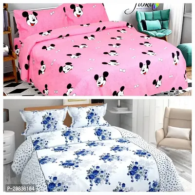 Fancy Polycotton Printed 2 Bedsheets with 4 Pillow Covers