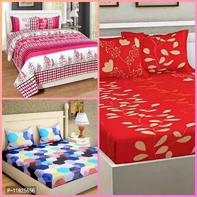 Attractive Polycotton 3d Printed 3 Double Bedhseets With 6 Pillow Covers-thumb0