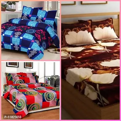 Attractive Polycotton 3d Printed 3 Double Bedhseets With 6 Pillow Covers
