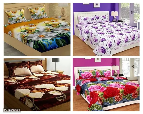 Multicoloured Prinred Bedsheets 4 Combo With 8 Pillow Covers-thumb0