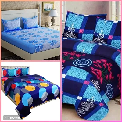 Attractive Polycotton 3d Printed 3 Double Bedhseets With 6 Pillow Covers-thumb0