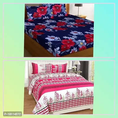 Stunning Glace Cotton 3d Printed 2 Bedsheets With 4 Pillow Covers-thumb0