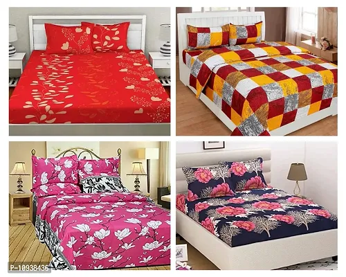 Multicoloured Prinred Bedsheets 4 Combo With 8 Pillow Covers