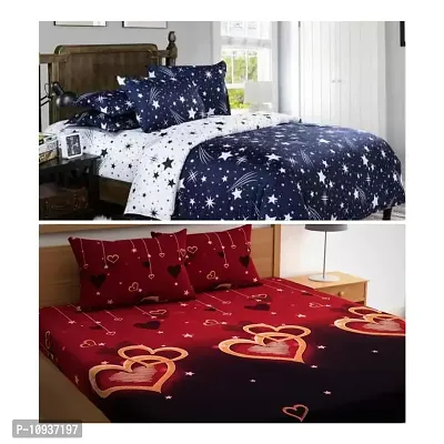 Stylish Glace Cotton Multicoloured Double Bedsheet With Pillow Covers Combo Pack Of 2