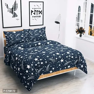 Polycotton Printed Double Bedsheet with Two Pillow covers-thumb0