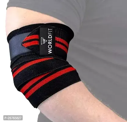 Worldfit Elastic Elbow Support Wrap Unisex Black Protector For Weightlifting, Gym, Support, Deadlift