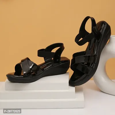 Elegant Black Synthetic Self Design Sandals For Women