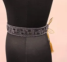 Black Cloth Embroidery Saree Kamarband Belly Waist Hip Belt Stretchable For Wedding-thumb2