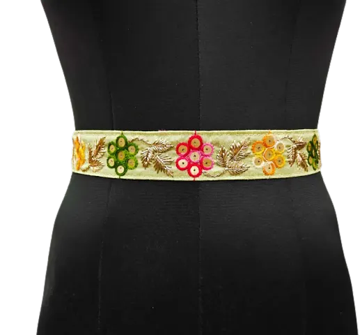 Brahmani Enterprise embroiderys saree Kamarband Belly Waist Hip Belt stretchable for wedding (SJ-2W-Pista)