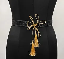 Black Cloth Embroidery Saree Kamarband Belly Waist Hip Belt Stretchable For Wedding-thumb1