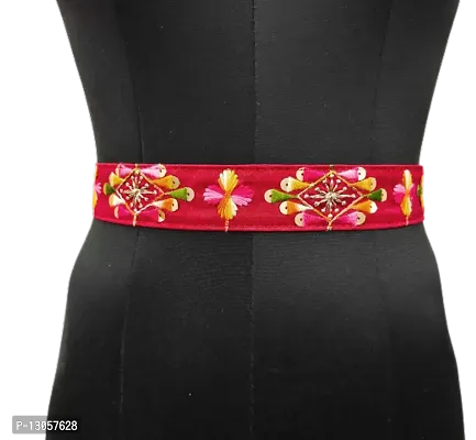 Red Cloth Embroidered Saree Kamarband Belly Waist Hip Belt Stretchable For Wedding