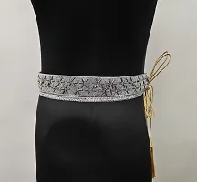 Grey Cloth Embroidery Saree Kamarband Belly Waist Hip Belt Stretchable For Wedding-thumb2