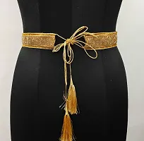 Golden Cloth Embroidery Saree Kamarband Belly Waist Hip Belt Stretchable For Wedding-thumb1