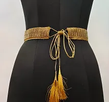 Golden Cloth Embroidery Saree Kamarband Belly Waist Hip Belt Stretchable For Wedding-thumb2