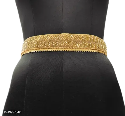 Golden Cloth Embroidery Saree Kamarband Belly Waist Hip Belt Stretchable For Wedding-thumb0