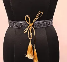 Black Cloth Embroidery Saree Kamarband Belly Waist Hip Belt Stretchable For Wedding-thumb1