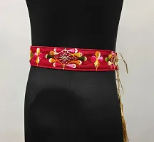 Red Cloth Embroidered Saree Kamarband Belly Waist Hip Belt Stretchable For Wedding-thumb2