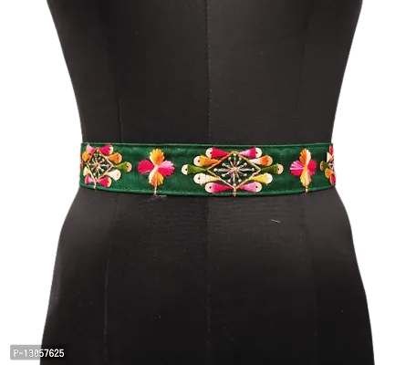 Mahendi Green Cloth Embroidered Saree Kamarband Belly Waist Hip Belt Stretchable For Wedding-thumb0