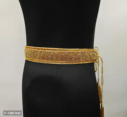 Golden Cloth Embroidery Saree Kamarband Belly Waist Hip Belt Stretchable For Wedding-thumb3