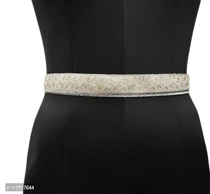White Cloth Embroidery Saree Kamarband Belly Waist Hip Belt Stretchable For Wedding-thumb0