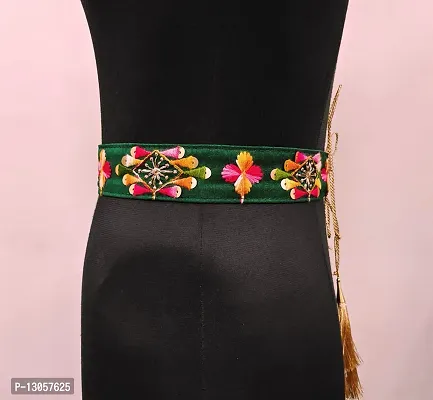 Mahendi Green Cloth Embroidered Saree Kamarband Belly Waist Hip Belt Stretchable For Wedding-thumb3