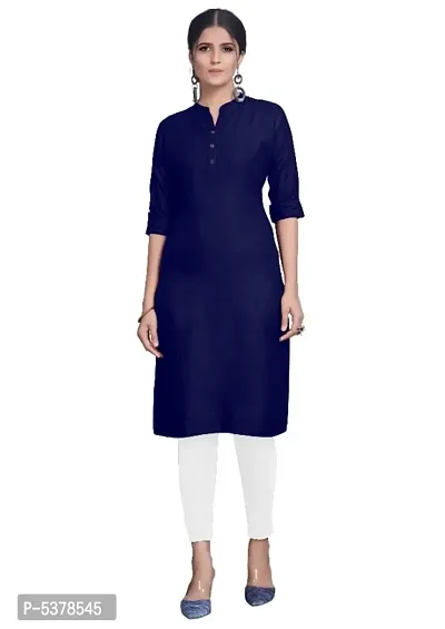 Reliable Beautiful Navy Blue Cotton Solid Kurta For Women